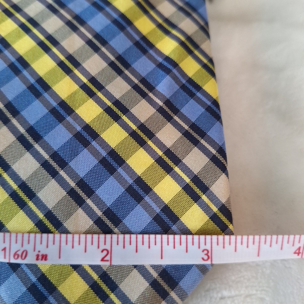 Chaps Mens Necktie Blue and Yellow Plaid 100% Silk Designer Tie Handmade - Picture 6 of 9